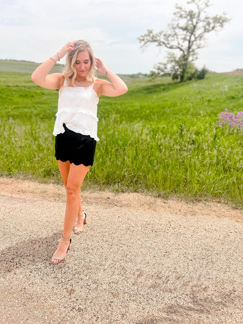 Gilli tiered ruffle top with self tie straps in white