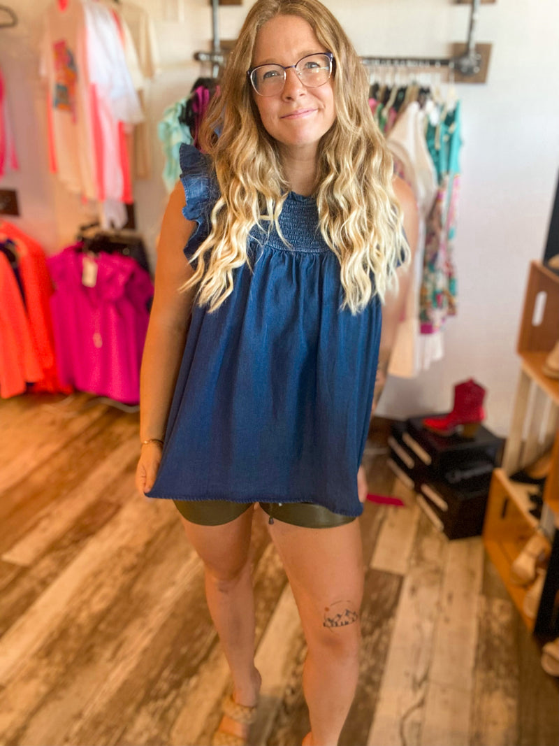Talia Denim Shirt with Ruffle Detail