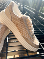 shushop platform gold knit sneakers