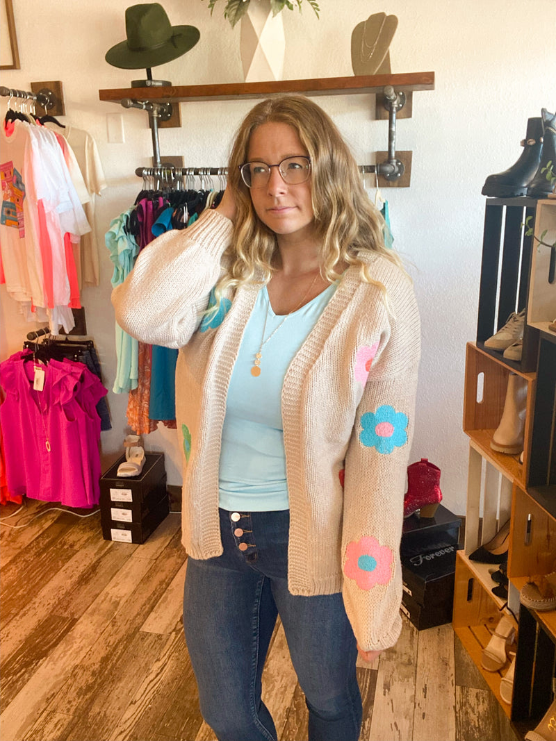Flower Embroidered Knit Cardigan