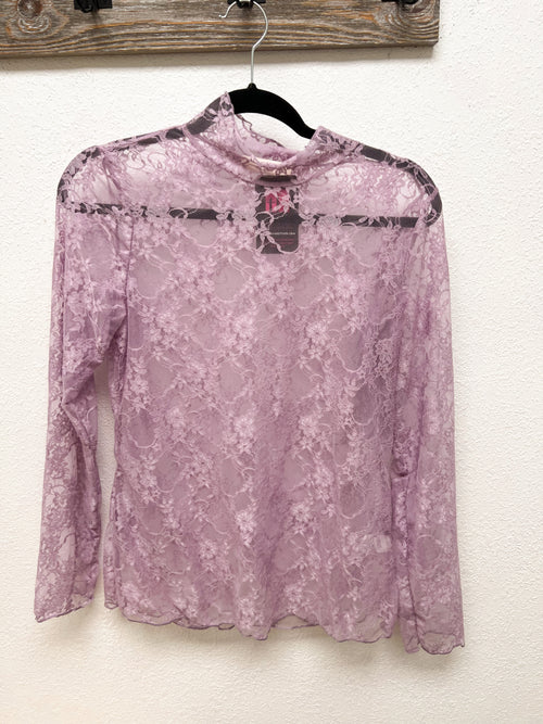 floral print sheer lace long sleeve top lavender