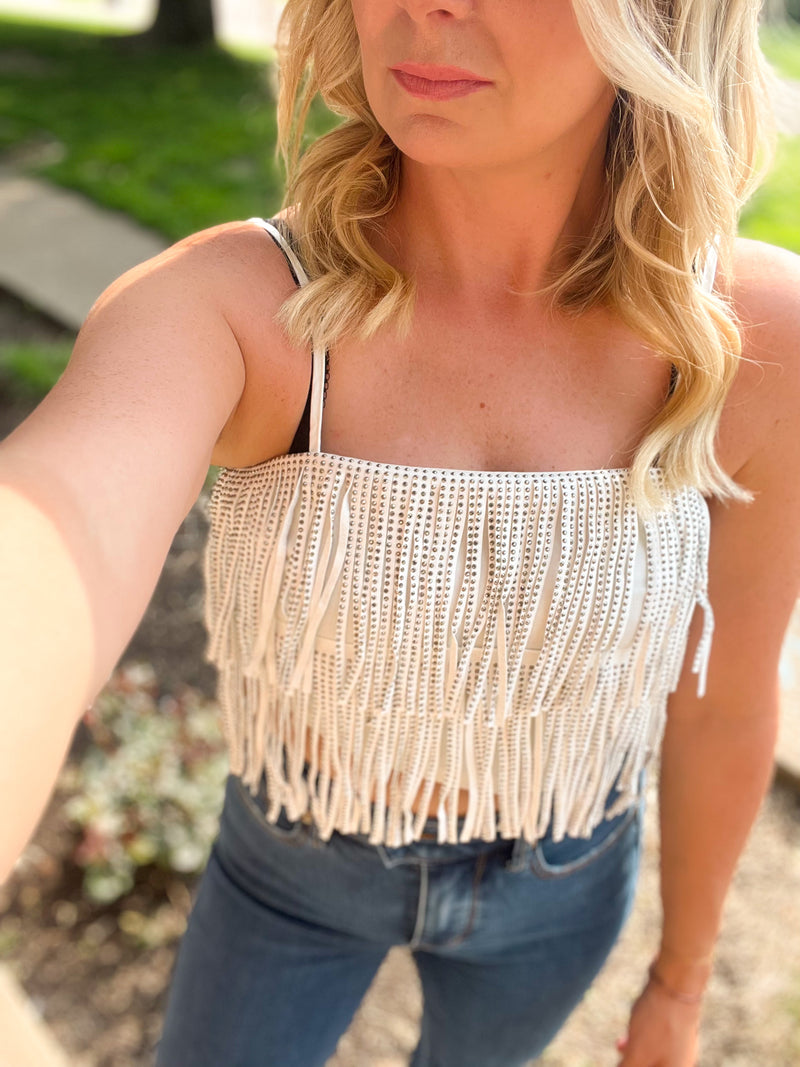 Metallic Fringe Crop Top
