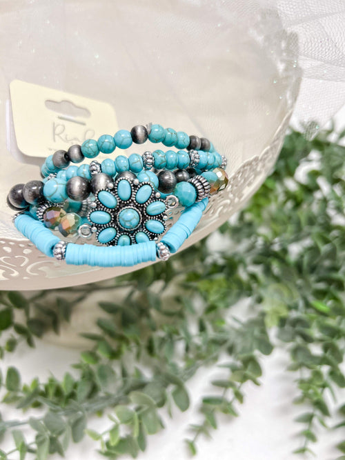 concho flower stone stretch bracelet set 