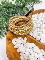 worn gold square bead stretch bracelet set 