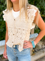 Crochet Eyelet Ruffled Cap Sleeve