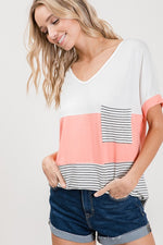 Blush Color block with stripes relaxed short sleeve tee
