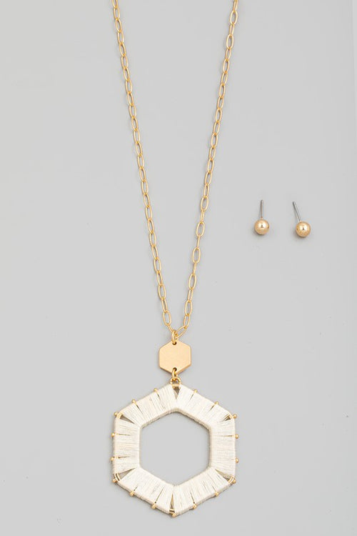 Threaded Hexagon Pendant Necklace Set