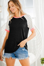 Syd Crew Neck Tee with Striped Sleeves