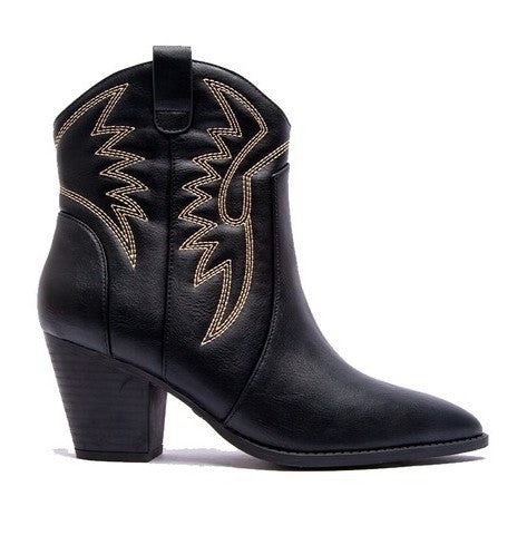 Black cowboy booties with embroidery detail