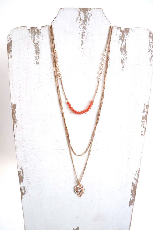 Gold Triple Layered Necklace with Pendant