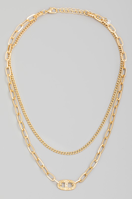 Layered Necklace with Chain Link Charm