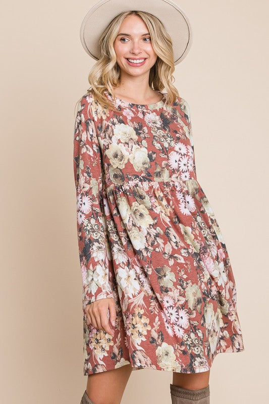long sleeve floral babydoll dress Always On My Mind Mauve Floral Babydoll Dress, Medium - The Mint Julep Boutique
