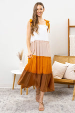 Multi Color Tiered Sleeveless Midi Dress