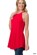 red high neck tank tunic length 