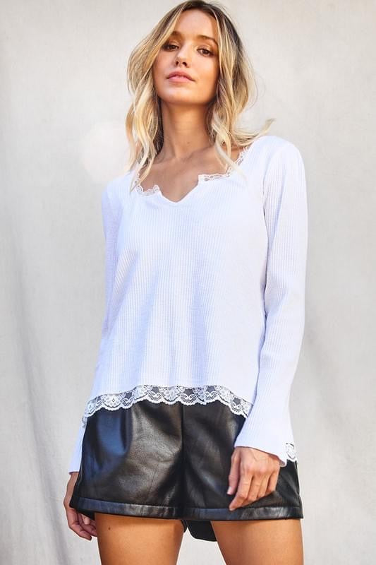 Raleigh Ribbed Top with Lace