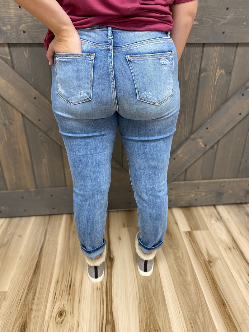 Jenny Boyfriend Distressed Mid Rise Jeans