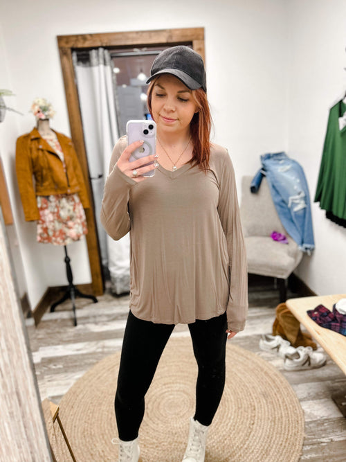 basic long sleeve v-neck beige