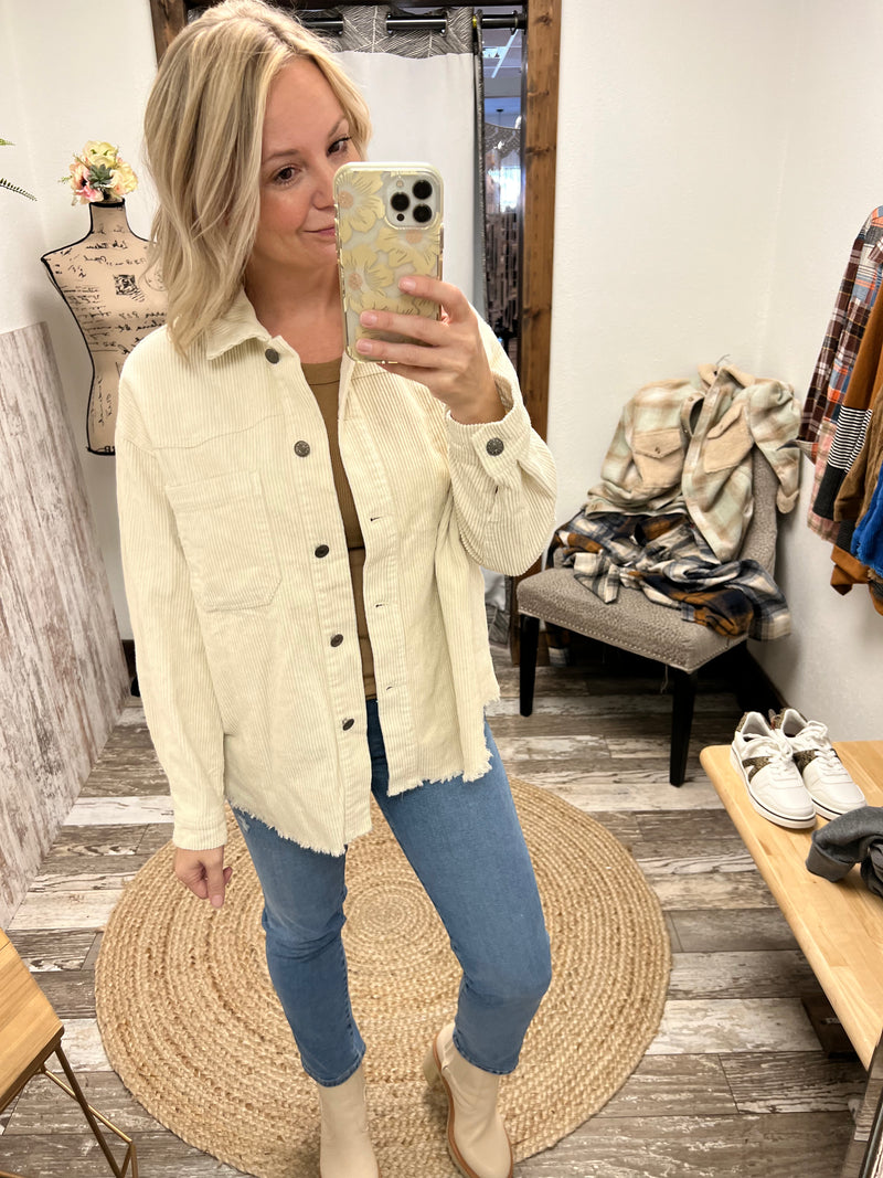 Teresa Corduroy Raw Hem Shacket