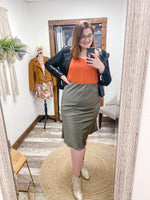 Olive Satin Midi Skirt 