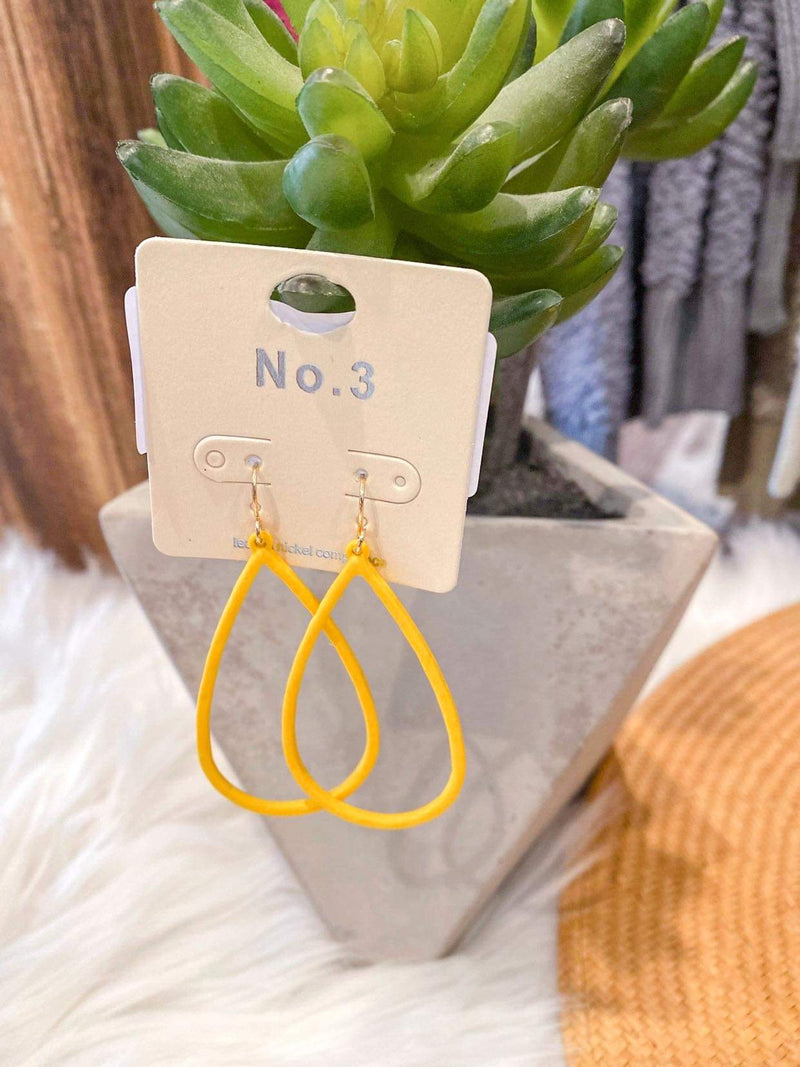 yellow matte metal teardrop earrings 