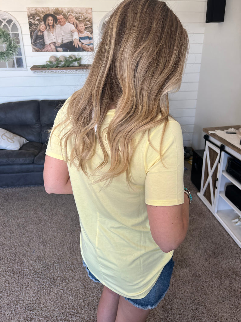 Yellow V-neck Rounded Hem T-shirt