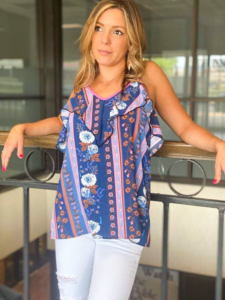 Boho Tribal Print Ruffle Tank