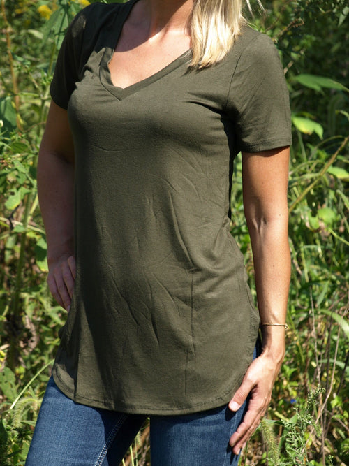 curvy comfy v-neck tee olive