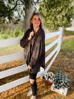 slouchy knit cardigan with side slits in charcoal 