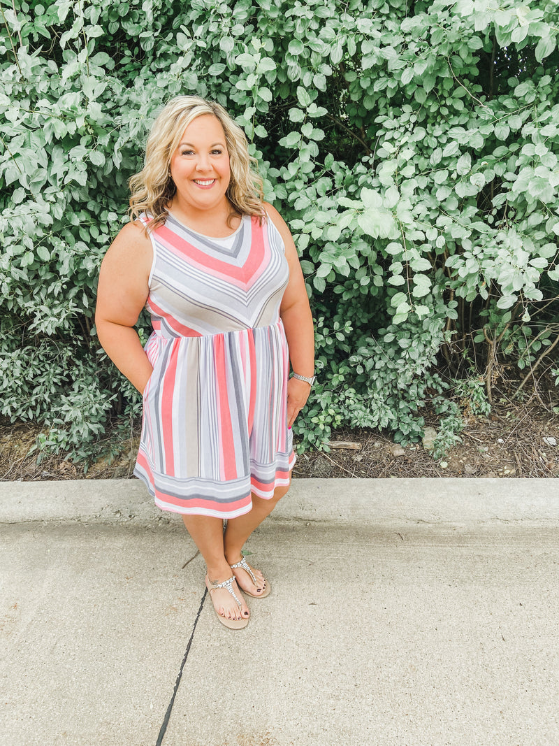 pink striped summer dress with pockets