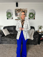 linen black and white pin stripe blazer 
