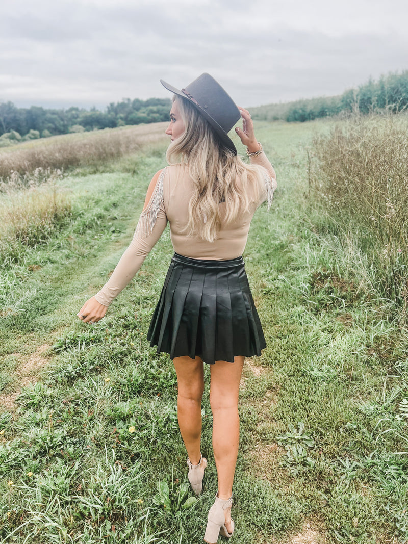Black Faux  Leather Pleated Skirt 