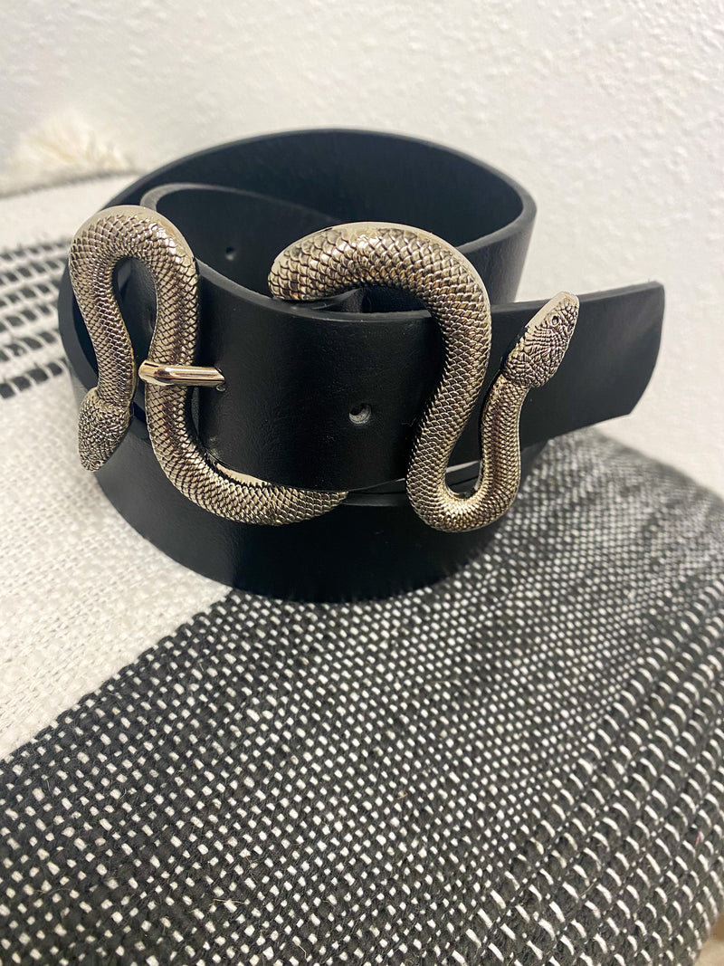 Snake Buckle Faux Leather Belt