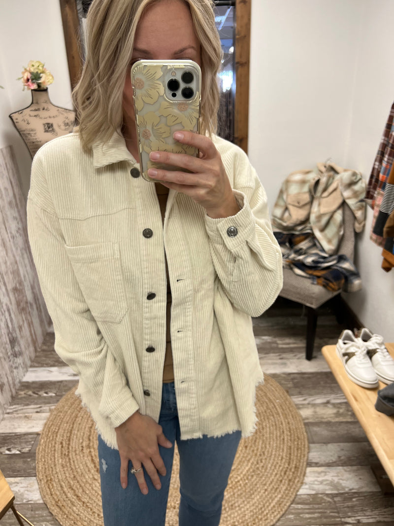 Teresa Corduroy Raw Hem Shacket
