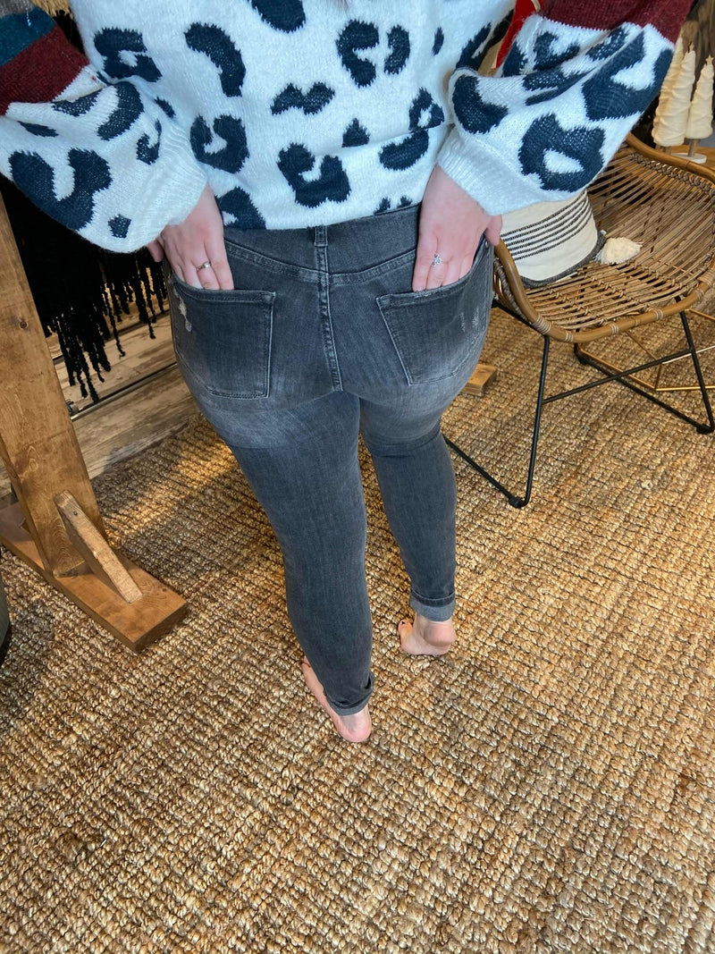 Eli Grey Mid Rise Skinny Jeans