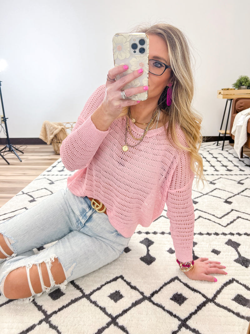 Pink Loose Knit Lightweight Sweater