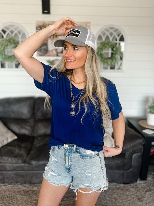 navy boyfriend relaxed fit tee with v-neck