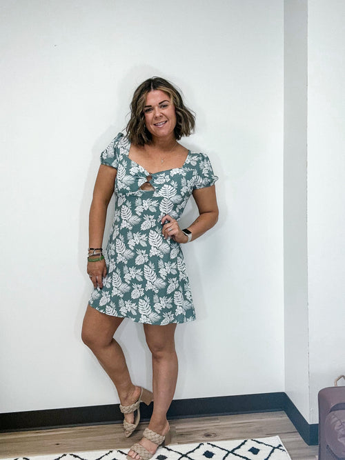 Teal and white short tropical dress