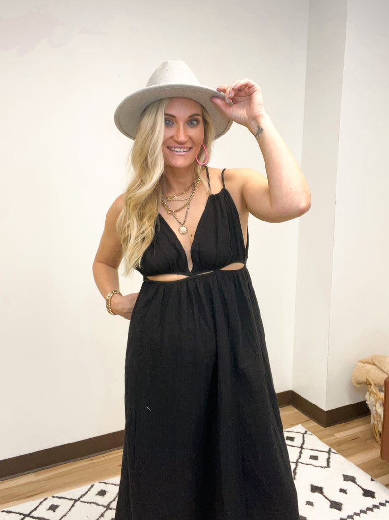 black cutout maxi dress