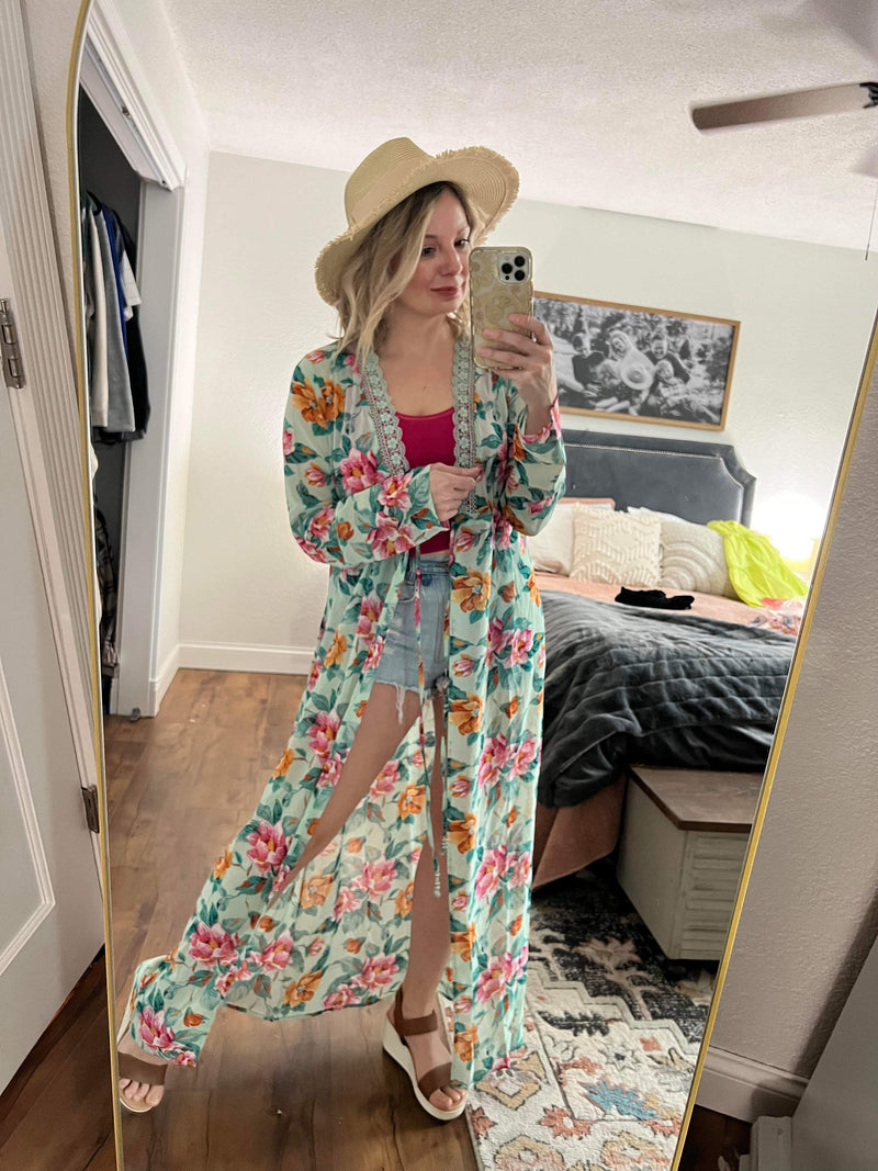 Floral Self Tie Kimono