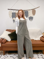 Corduroy Jumpsuit with Button Detail
