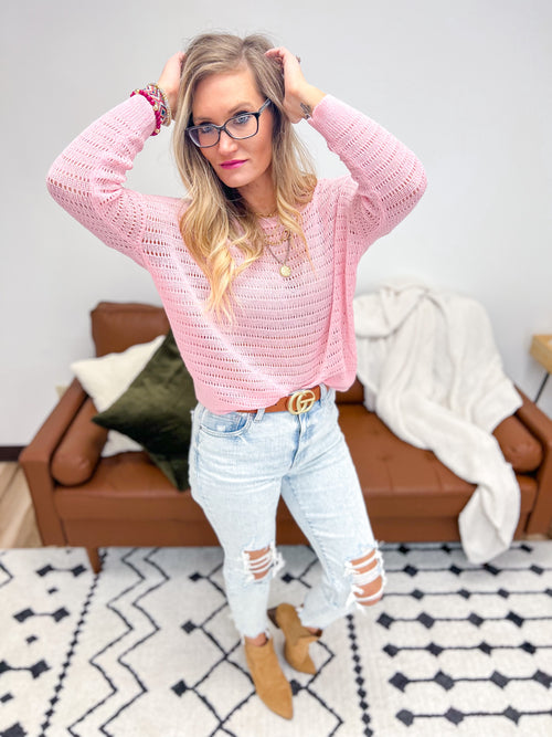 Pink Loose Knit Lightweight Sweater