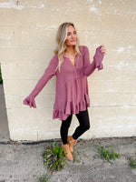Lonnie Waffle Jersey Flare Top