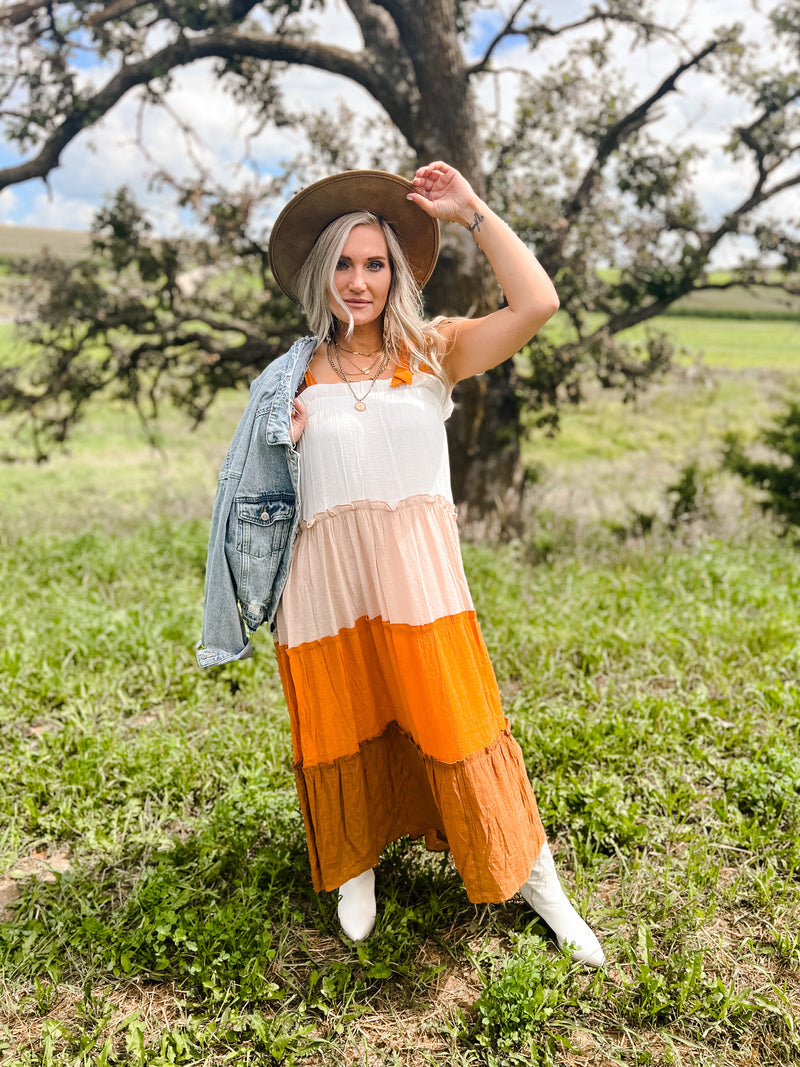 Multi Color Tiered Sleeveless Midi Dress