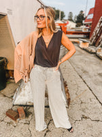 striped linen pants in cream and gray