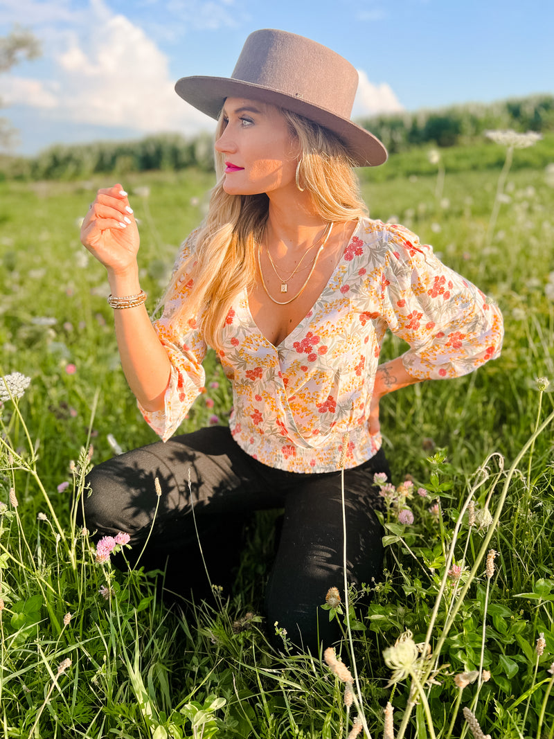 Floral Print Wrap Crop Top