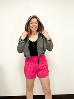 Denim Bomber Jacket with Hood
