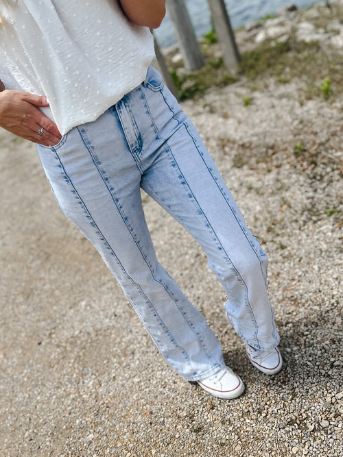 Color Block Stiched Straight leg jeans