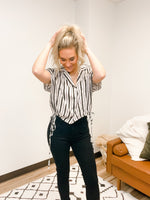 Striped Dolman Blouse with Side Tie