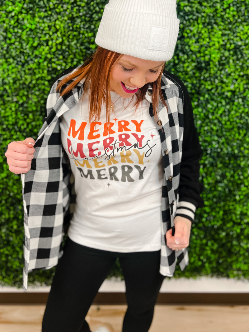 Buffalo Plaid Button Down with Varsity Stripes