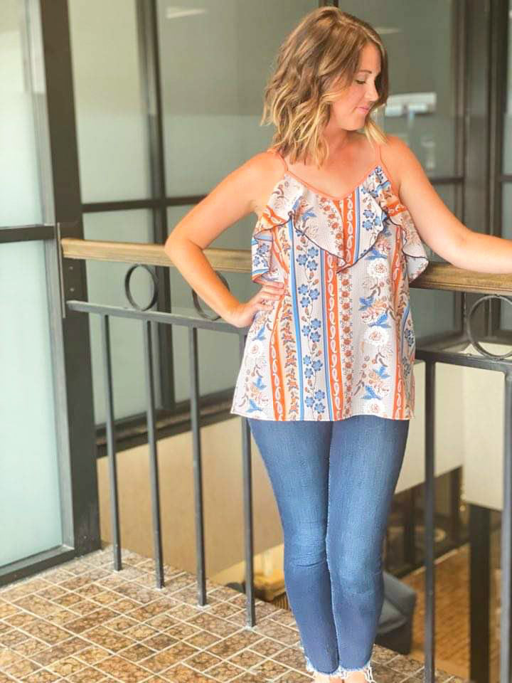 Boho Tribal Print Ruffle Tank